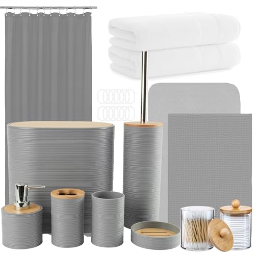 25PCS Bathroom Set with Shower Curtain Set and Rugs