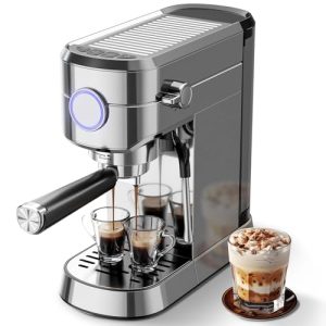 Compact 1350W Espresso Maker with Steam Milk Frother