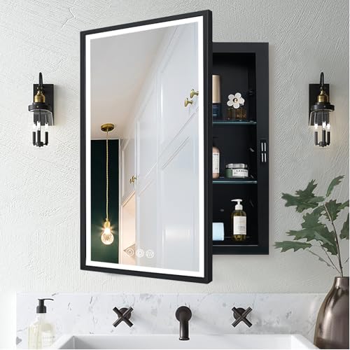 Recessed or Wall Mounted Bathroom Mirror with Storage