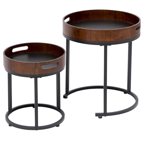 Small Round Stacking Side Table Set with Metal Frame