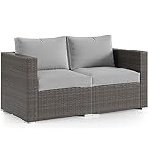 Wisteria Lane 2 Piece Patio Armless Sofa, Outdoor Wicker Sectional Furniture with Cushion, Additi...