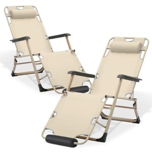 26" Width Reclining Pool Lounge Lawn Chairs Recliner with Headrest Foot Pad