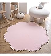 STARUIA Princess Pink Rug for Girls Bedroom 4 Ft, Fluffy Flower Kids Rug with Pom Poms Fringe for...