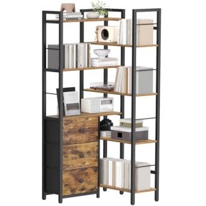 7 Tier L-Shaped Bookcase with 3 Drawers