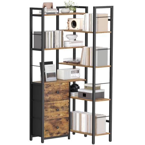 7 Tier L-Shaped Bookcase with 3 Drawers