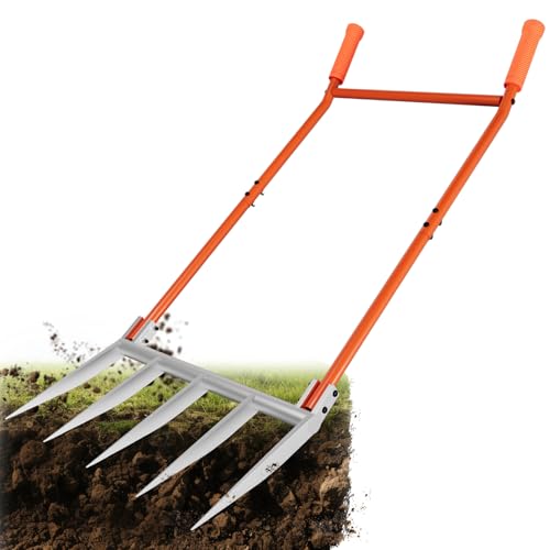 50" Broad Fork Garden Tool Heavy Duty Digging Pitch Fork with H-Shaped Design for Gardening