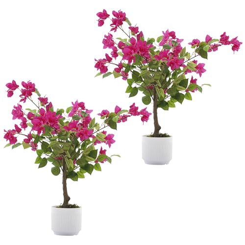 30" Faux Silk Floral Tree Bougainvillea Plant with Flowers in Plastic Pot for Home Office Garden Indoor Outdoor Decor