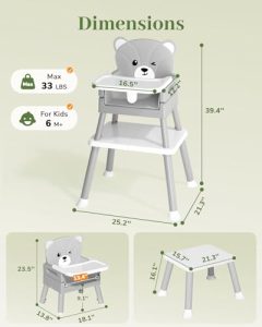 6 in 1 High Chair with 5 Point Harness and Removable Safe Tray