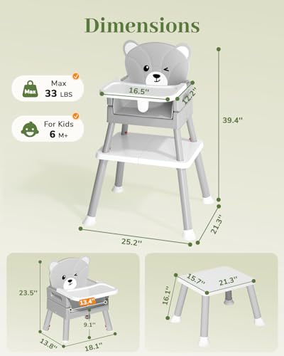 6 in 1 High Chair with 5 Point Harness and Removable Safe Tray