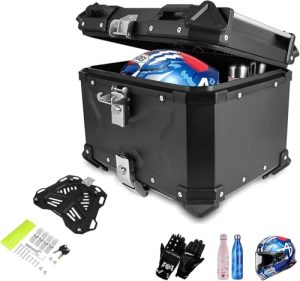 Aluminum Motorcycle Trunk Waterproof Tour Tail Box with Security Lock for Store Helmet Large Luggage