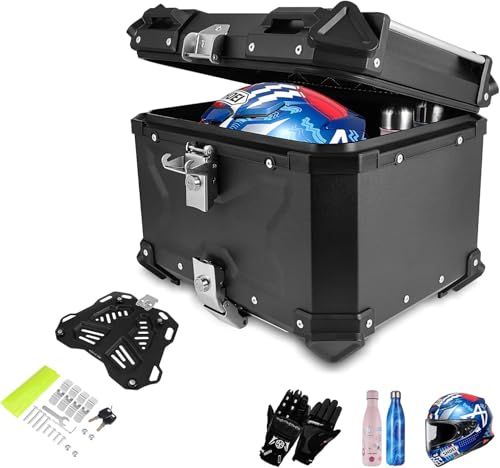 Aluminum Motorcycle Trunk Waterproof Tour Tail Box with Security Lock for Store Helmet Large Luggage