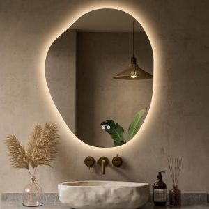 Asymmetrical LED Bathroom Mirror with HD Tempered Glass