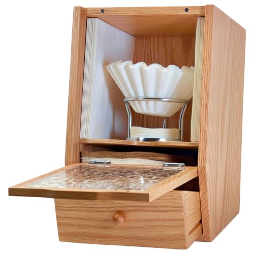 Large Capacity Oak Wood Box for Pour Over Coffee Station Accessories & Tea Bag Organizer