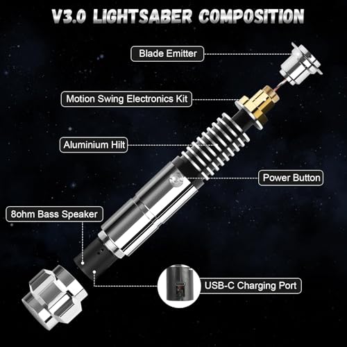 APP Control Infinite RGB 16 Colors Light Saber with 16 Sound Fonts - Motion Control Lightsabers Metal Hilt for Adults Teens