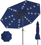 Patio Kingdom 9FT Solar Umbrella 32 LED Lighted Patio Umbrella Table Market Umbrella w/Tilt and C...