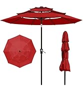 Patio Kingdom 10FT Patio Umbrella 3 Tiers Outdoor Market Umbrella w/Push Button Tilt, Crank, UV a...