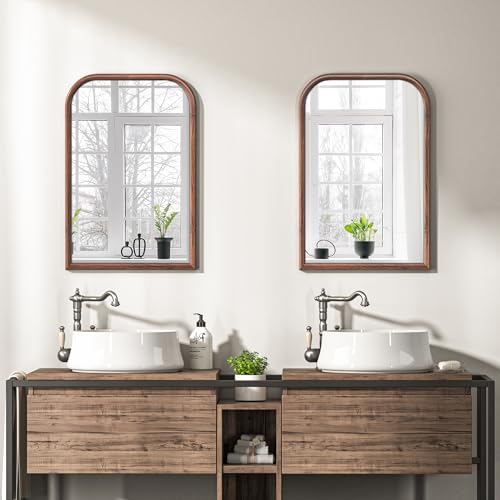 Wood Grain Finish Frame Wall Mirror Decorative for Bedroom Living Room Vanity Mirror