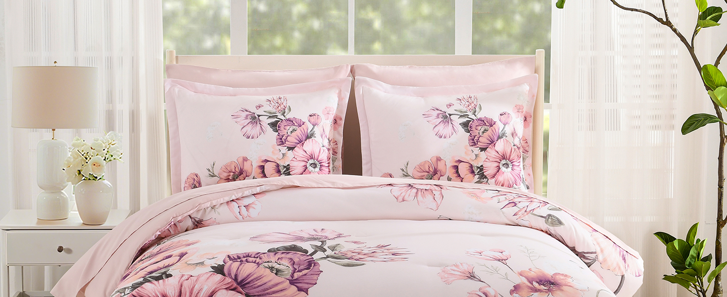 pink flora comforter set