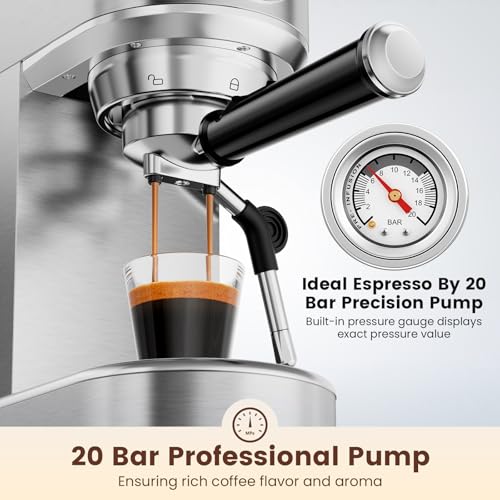 Stainless Steel Expresso Coffee Machines with Steam Milk Frother & 34oz Removable Water Tank for Home Latte