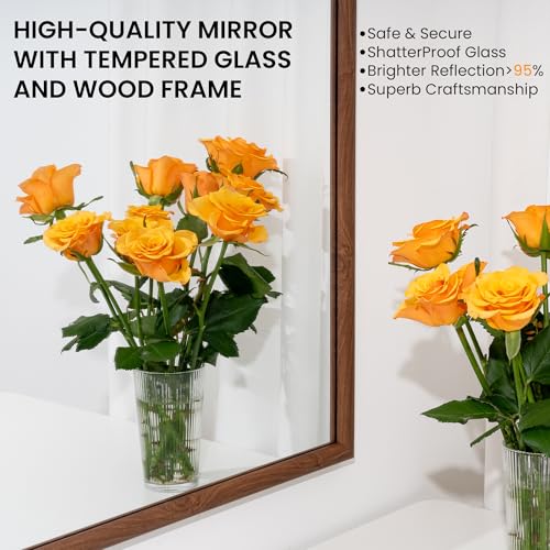 Wood Grain Finish Frame Wall Mirror Decorative for Bedroom Living Room Vanity Mirror