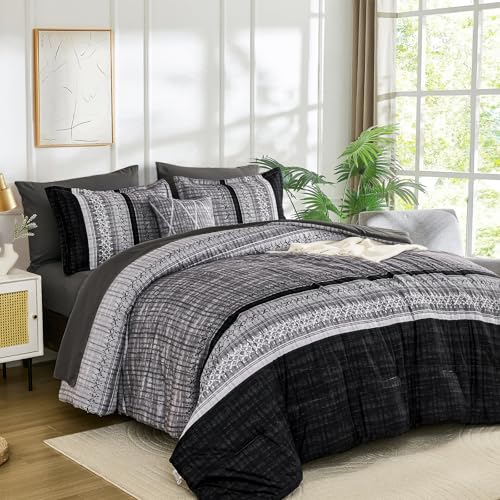 8 Pieces Boho Striped Bed in a Bag Soft Microfiber Bedding Set for All Season