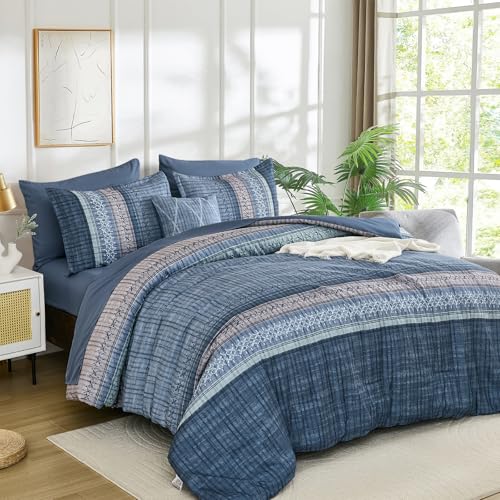 8 Pieces Boho Striped Bed in a Bag Soft Microfiber Bedding Set for All Season