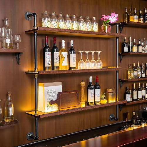 3-Tiers Industrial Pipe Liquor Floating Shelves