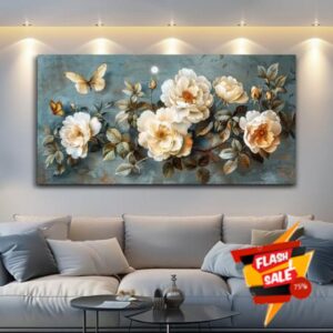 PHAOHUAXM Canvas Wall Decor For Bedroom Wall Art For Living Room Office Decor Abstract White Flower Wall Paintings Pictures Modern Artwork Posters Restaurant kitchen Home Decor Aesthetic 20"x40"