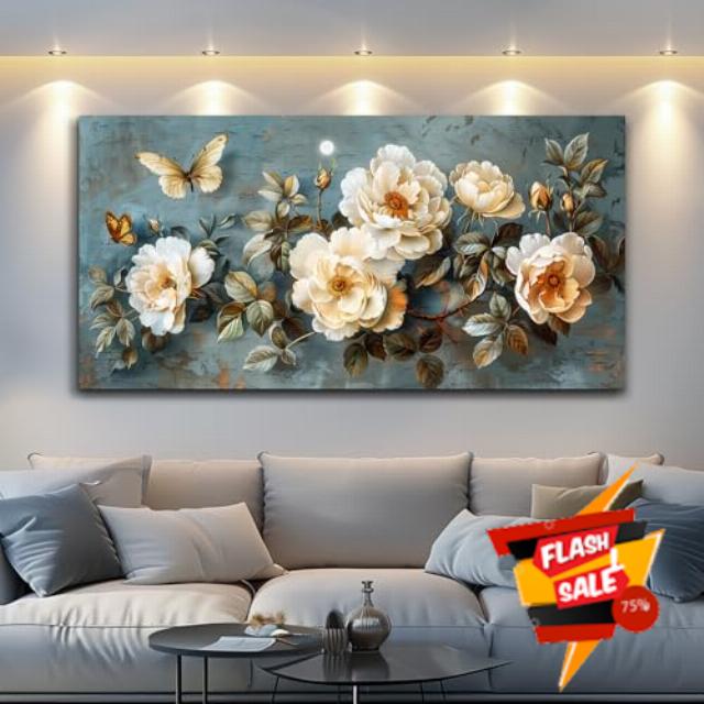 PHAOHUAXM Canvas Wall Decor For Bedroom Wall Art For Living Room Office Decor Abstract White Flower Wall Paintings Pictures Modern Artwork Posters Restaurant kitchen Home Decor Aesthetic 20"x40"