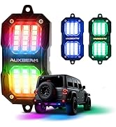 Auxbeam 4 Pods LED Rock Lights w/Brake Mode, Chasing Color RGB Wheel Well Lights w/Bluetooth APP&...