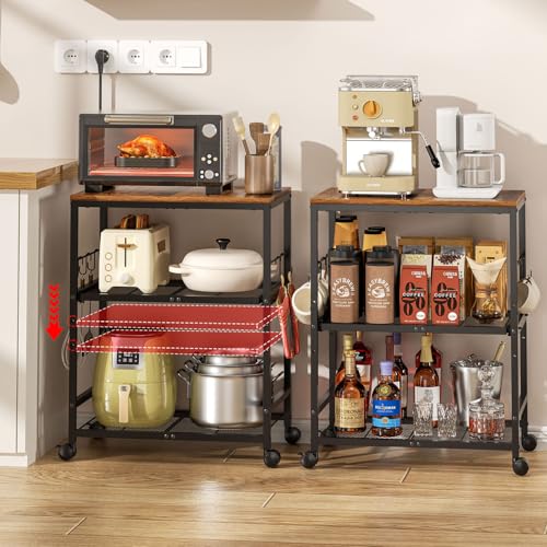 3 Tier Rolling Kitchen Microwave Stand with Storage