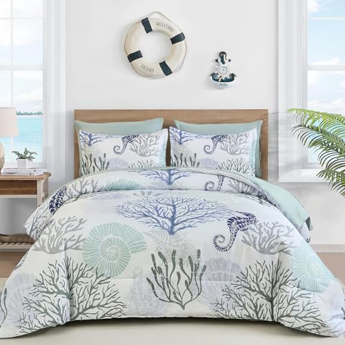 7 Pieces Ocean Nautical Seaweed & Starfish Bed in a Bag for All Season(90"×90")