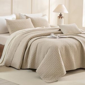 Stone-Washed Cotton Wheat King Quilt Bedding Set Oversized