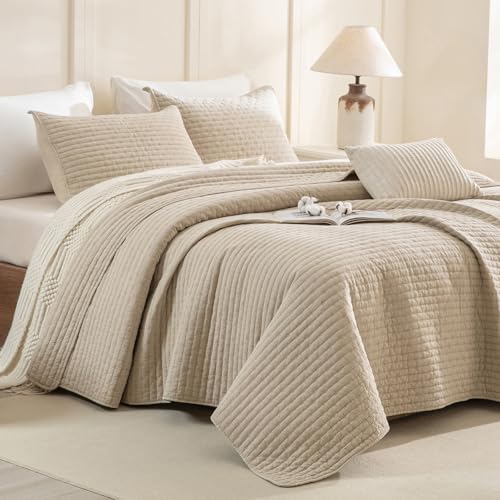 Stone-Washed Cotton Wheat King Quilt Bedding Set Oversized