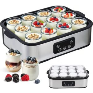 Digital Yogurt Maker Machine with 12 Jars 2160ml Adjustable Temperature 48H Time Control for Fresh Homemade Yogurt Dessert