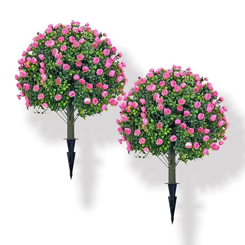 2 Set of 16'' UV Resistant Ground Spike Fake Evergreen Shrubs Bushes Plants