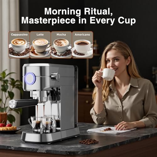 1350W Stainless Steel Cappuccino & Latte Machine with One -Touch Operation