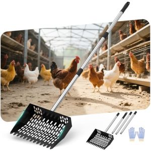 Coop Scoop 3 IN 1 Rake Function【Fine Sieve Holes】【Adjustable Stainless handle 24 to 68"】Metal Cat Litter Scoop