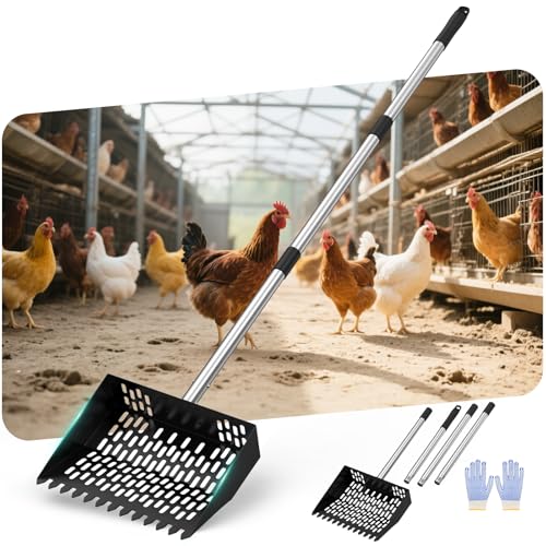 Coop Scoop 3 IN 1 Rake Function【Fine Sieve Holes】【Adjustable Stainless handle 24 to 68"】Metal Cat Litter Scoop