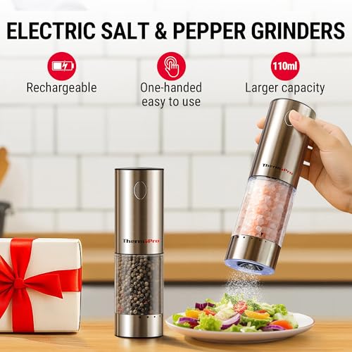 Refillable Pepper Mill Set with Dust Cover & LED light