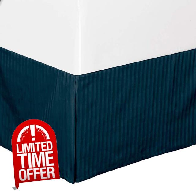Luxury Hotel Quality Tailored Bed Skirt Easy Fit 10-Inch Drop Bed Skirts for Queen Size Bed - 600-TC Combed Cotton Blend Pleated Dust Ruffle with Split Corners (Navy Blue