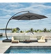 Patio Kingdom Cantilever Umbrella with Base Large Curvy Outdoor Aluminum Offset Umbrella w/ 360&deg; ...
