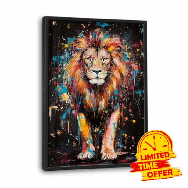 Lovira Graffiti Colorful Lion Large Wall Art African Wild Animal Canvas Wall Decor Cool Pictures Prints Painting Framed Modern Vertical Artwork for Living Room Bedroom Bathroom Men 24"x36"