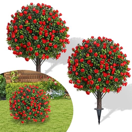 2 Pack Artificial Shrubs Bushes with Ground Spike