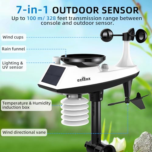 9.3" Color Display Home Smart Weather Station with Solar Powered Outdoor Sensor