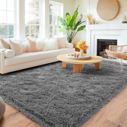 Large Ultra Fluffy Fuzzy Shag Grey Rug for Bedroom
