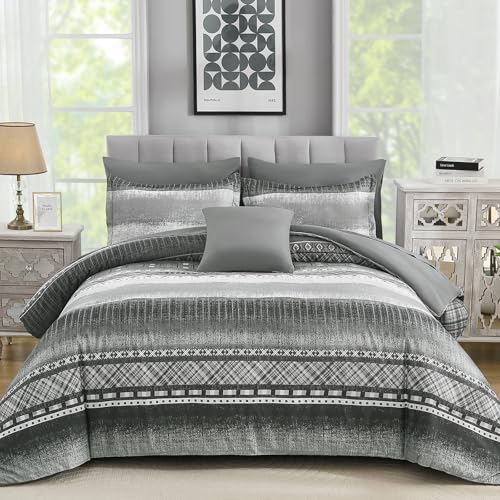Texture Striped Bed in a Bag Grey Comforter and Sheet Set