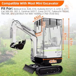 Heavy-Duty Weatherproof Tractor Canopy with Anti-Scratch UV Protection for Bobcat E20/Kubota U17 for 1760-3530 lbs