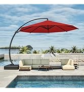 Patio Kingdom 11FT Cantilever Umbrella with Base Large Curvy Outdoor Aluminum Offset Umbrella w/ ...