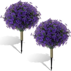 Faux Shrubs Bushes with Ground Spike Realistic UV Resistant Fake Greenery Plant for Porch Indoor(Dark Purple)
